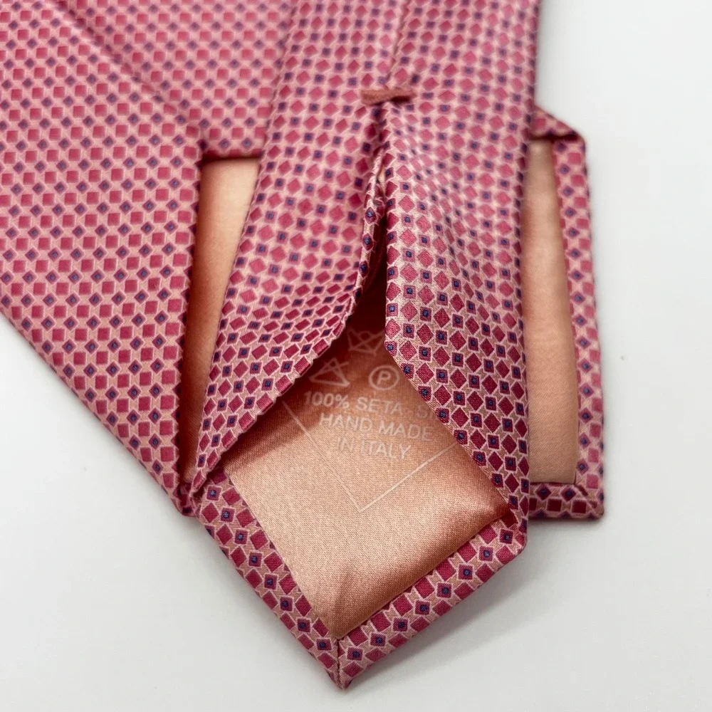 Brioni Silk Pink Blue Geometric Luxury Tie Handmade Made in Italy - 59